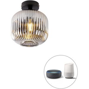 Smart plafondlamp zwart met smoke glas incl. Wifi A60 - Karel