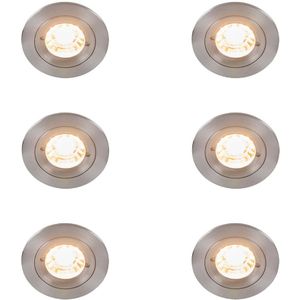 Set van 6 moderne inbouwspots staal rond IP44 - Xena
