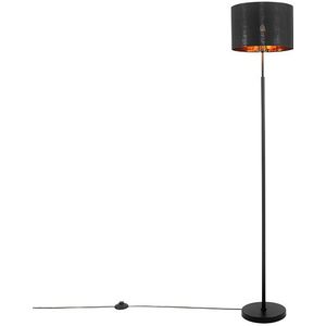 QAZQA Vt - Moderne Vloerlamp - Staande Lamp met Kap - 1 Lichts - H 150 cm - Zwart - Woonkamer