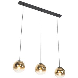 Art Deco hanglamp zwart met goud langwerpig 3-lichts - Pallon