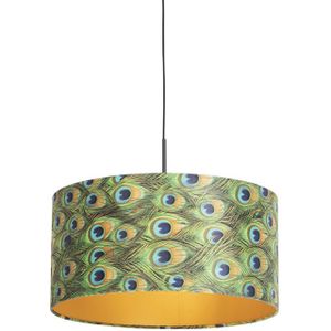 Hanglamp met velours kap pauw met goud 50 cm - Combi