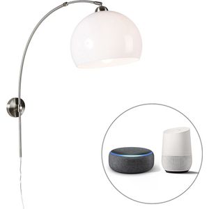 Smart wandbooglamp staal met witte kap incl. Wifi A60 - Bow