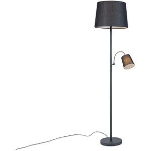 Klassieke vloerlamp zwart met zwarte kap en leeslampje - Retro
