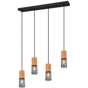 IndustriÃ«le hanglamp zwart met hout 4-lichts - Manon