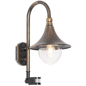 Buiten wandlamp antiek goud IP44 incl. bewegingsmelder - Daphne