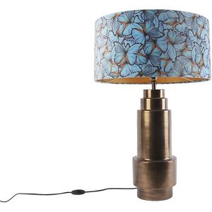 Tafellamp brons met velours vlinder kap 50 cm - Bruut