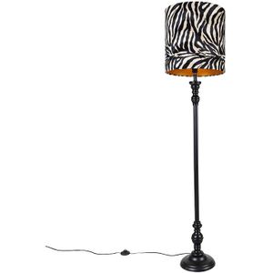 Vloerlamp zwart met kap zebra dessin 40 cm - Classico