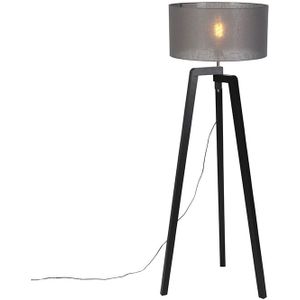 Vloerlamp tripod zwart hout met grijze kap 50 cm - Puros
