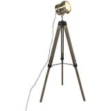 IndustriÃ«le vloerlamp tripod hout met studiospot - Braha