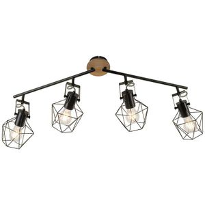 IndustriÃ«le plafondlamp zwart met hout 4-lichts - Sven