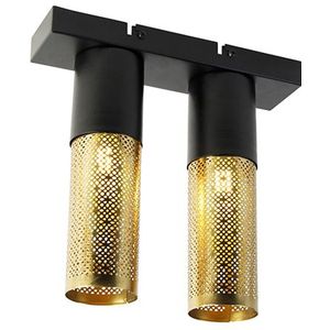 IndustriÃ«le plafondlamp zwart met goud 2-lichts - Raspi