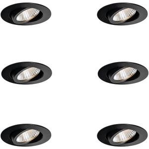 Set van 6 inbouwspots zwart 6,8 cm incl. LED 750 lm dimbaar IP23 - Gaius