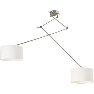 Hanglamp staal met kap 35 cm wit verstelbaar - Blitz II
