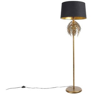 Vintage vloerlamp goud met katoenen kap zwart - Botanica