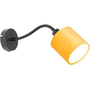 Wandlamp zwart met kap geel schakelaar en fex arm - Merwe