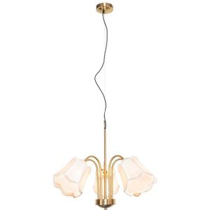 Klassieke hanglamp messing met witte lampenkap 5-lichts - Nona