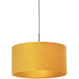 Zwarte hanglamp met velours kap geel met goud 50 cm - Combi