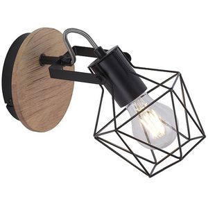 IndustriÃ«le wandlamp zwart met hout - Sven