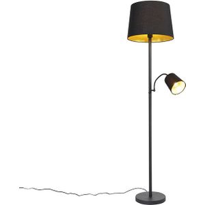 Klassieke vloerlamp zwart met goud en leeslampje - Retro