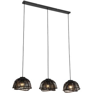 Oosterse hanglamp zwart bamboe 3-lichts - Pua