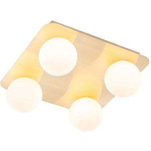 Moderne badkamer plafondlamp messing vierkant 4-lichts - Cederic