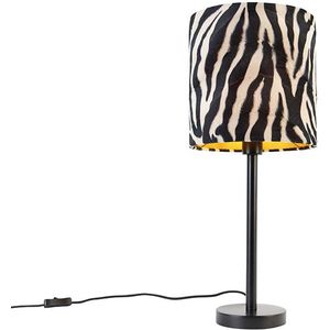Moderne tafellamp zwart met kap zebra 25 cm - Simplo