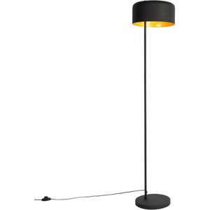 Retro vloerlamp zwart met gouden binnenkant - Jinte