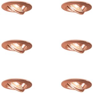 Set van 6 ronde inbouwspots koper kantelbaar - Edu