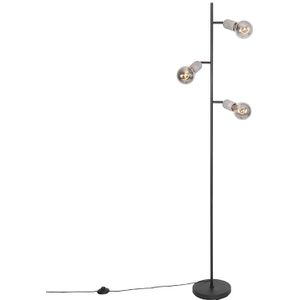QAZQA pedra - Landelijke Vloerlamp | Staande Lamp - 3 lichts - H 160 cm - Zwart - Woonkamer | Slaapkamer