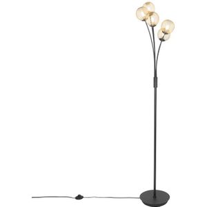 QAZQA athens - Landelijke Vloerlamp | Staande Lamp - 5 lichts - H 1600 mm - Zwart Goud - Woonkamer | Slaapkamer | Keuken