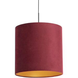 Hanglamp met velours kap rood met goud 40 cm - Combi