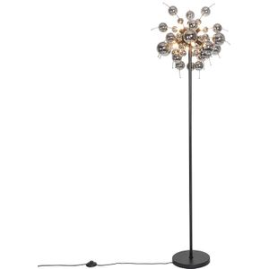 Design vloerlamp zwart met smoke glas 8-lichts - Explode