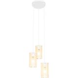 Retro hanglamp wit met rotan 3-lichts rond - Akira