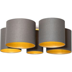 Plafondlamp taupe met gouden binnenkant 5-lichts - Multidrum