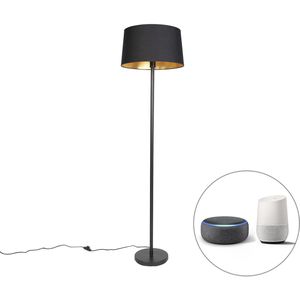 Smart vloerlamp zwart met zwarte kap 45 cm incl. Wifi A60 - Simplo