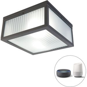 Smart buiten plafondlamp zwart met ribbel glas incl. Wifi A60 - Charlois