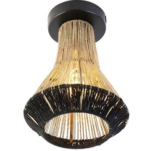 Landelijke plafondlamp zwart met touw 19 cm - Jenthe