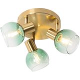 Art Deco plafondlamp goud met groen glas 3-lichts - Vidro