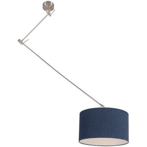 Hanglamp staal met kap 35 cm blauw verstelbaar - Blitz I