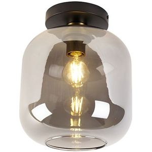 Design plafondlamp zwart met goud met smoke glas - Zuzanna