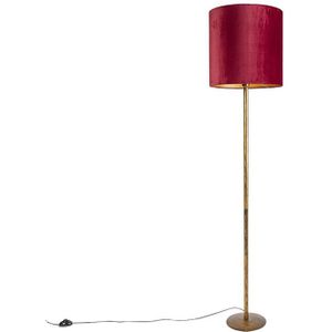 Vintage vloerlamp goud met rode kap 40 cm - Simplo