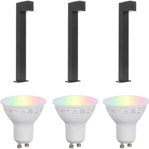 Set van 3 slimme buitenlampen zwart 65cm IP44 - Baleno