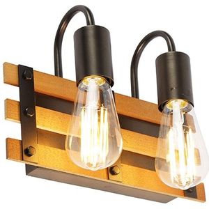IndustriÃ«le wandlamp zwart met hout 2-lichts - Paleta Mai