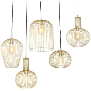 Set van 5 design hanglampen goud - Wires