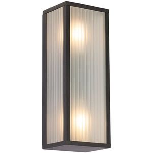 Buiten wandlamp zwart met ribbel glas 2-lichts IP44 - Charlois