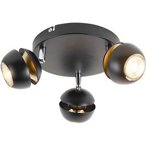 Moderne spot 3-lichts zwart met gouden binnenkant - Buell Deluxe