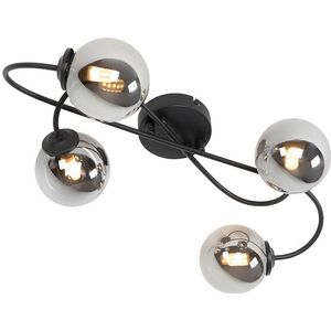 Moderne plafondlamp zwart 4-lichts met smoke glas - Athens