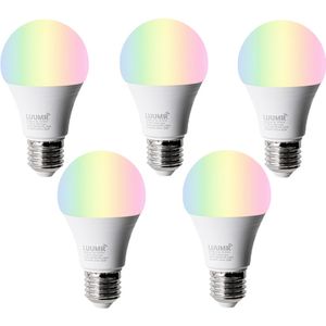 Set van 5 Slimme E27 LED lampen A60 Mat RGBW 9W 806lm 2700-6500K