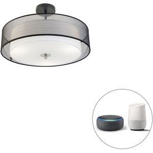 Smart plafondlamp zwart met wit 50 cm incl. 3 Wifi A60 - Drum Duo