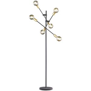 IndustriÃ«le vloerlamp zwart met messing 6-lichts - Sydney